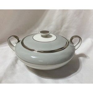 Vintage Tirschenreuth Bavaria Germany Covered Casserole Dish Lid 2044 White Grey